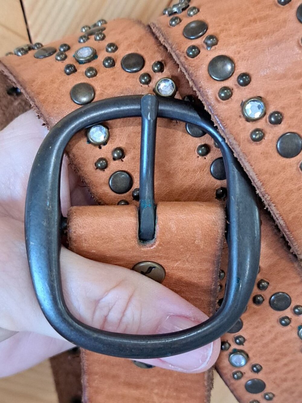 Vintage American Eagle Outfitters XL Brown Leather Belt Studded & Rhinestone - Picture 3 of 11